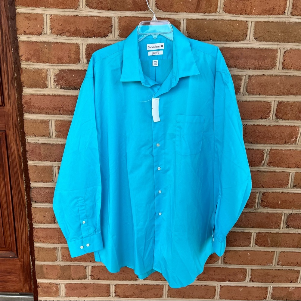 Men’s turquoise blue Saddlebred, long sleeve dress shirt, size 2 XL - Picture 4 of 8